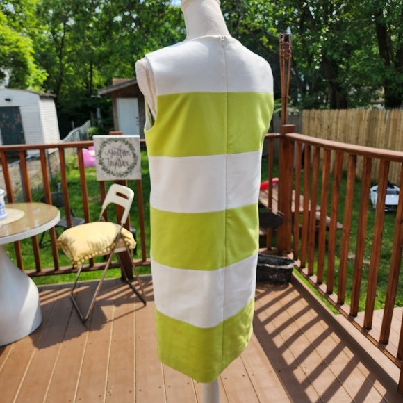 Ann Klein Green and White Color Block Striped Sleeveless Dress Fits M - Picture 9 of 12